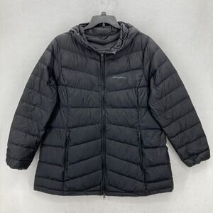 Eddie‎ Bauer Chevron Hooded Down Parka Jacket Women's 2XL Black EB650 Outdoors